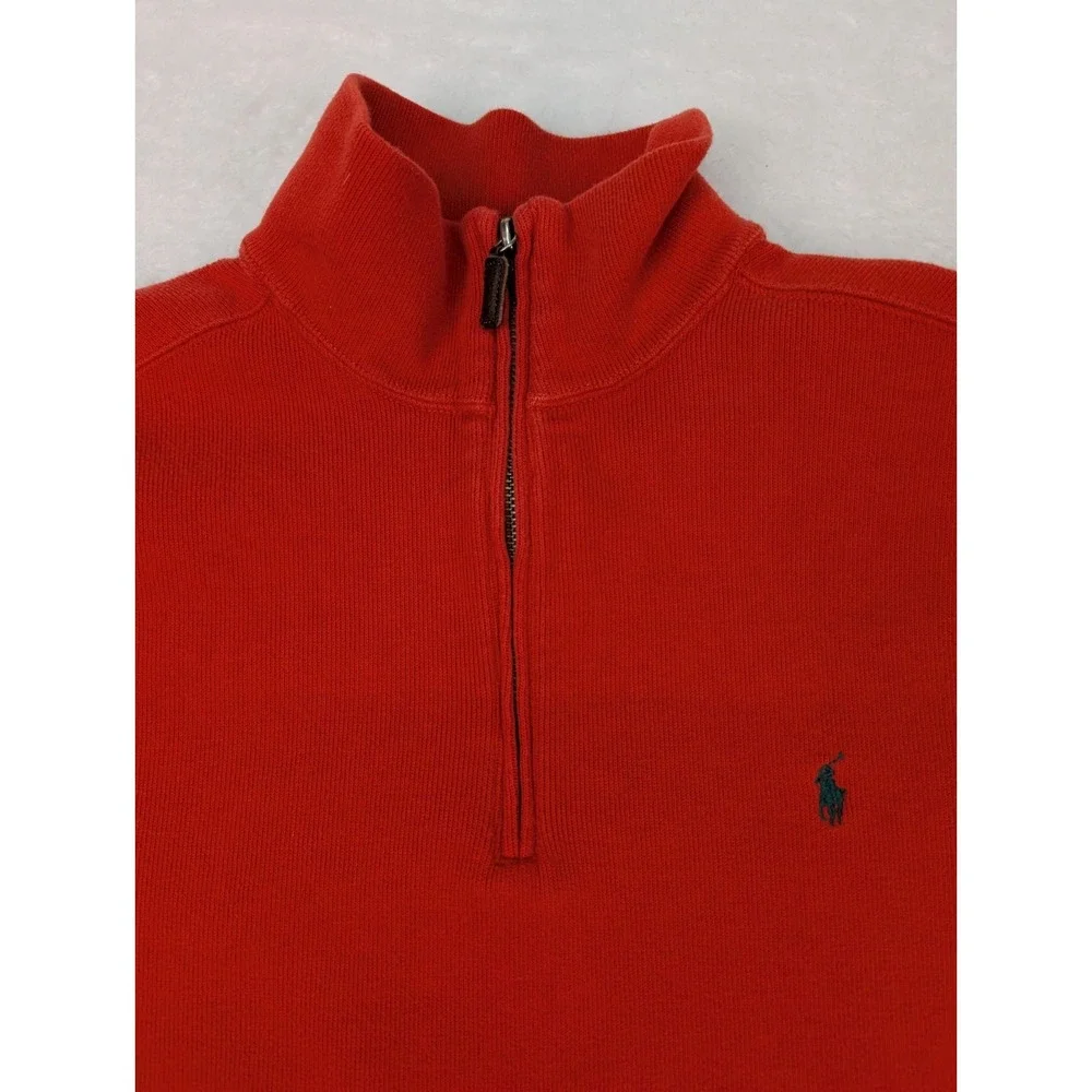 VTG Polo‎ Ralph Lauren  1/4 Zip Sweater Men's L Orange Cotton Knit Pullover